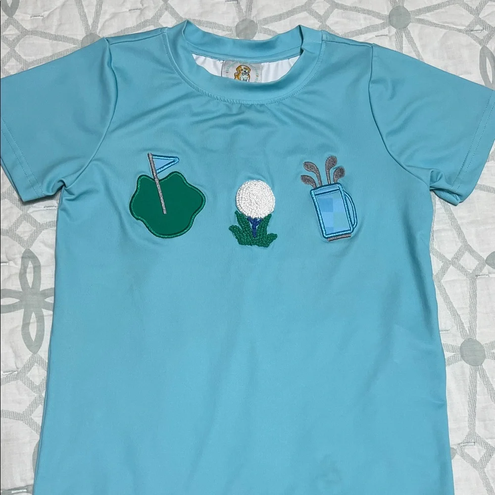 Smocking Dog Boutique Kids Light Blue Golf Patch Tee